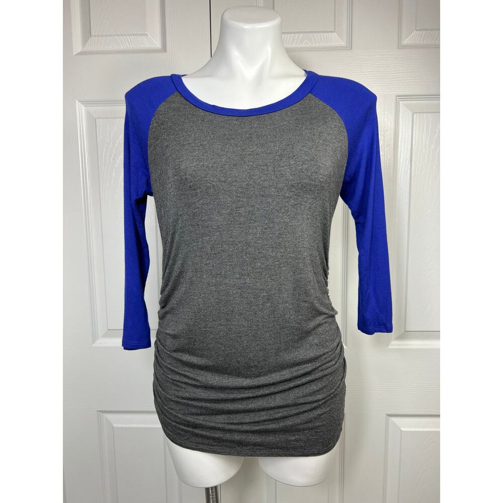 La Clef Women's Maternity T-Shirt Top With Baseball Raglan Gray Blue Medium
